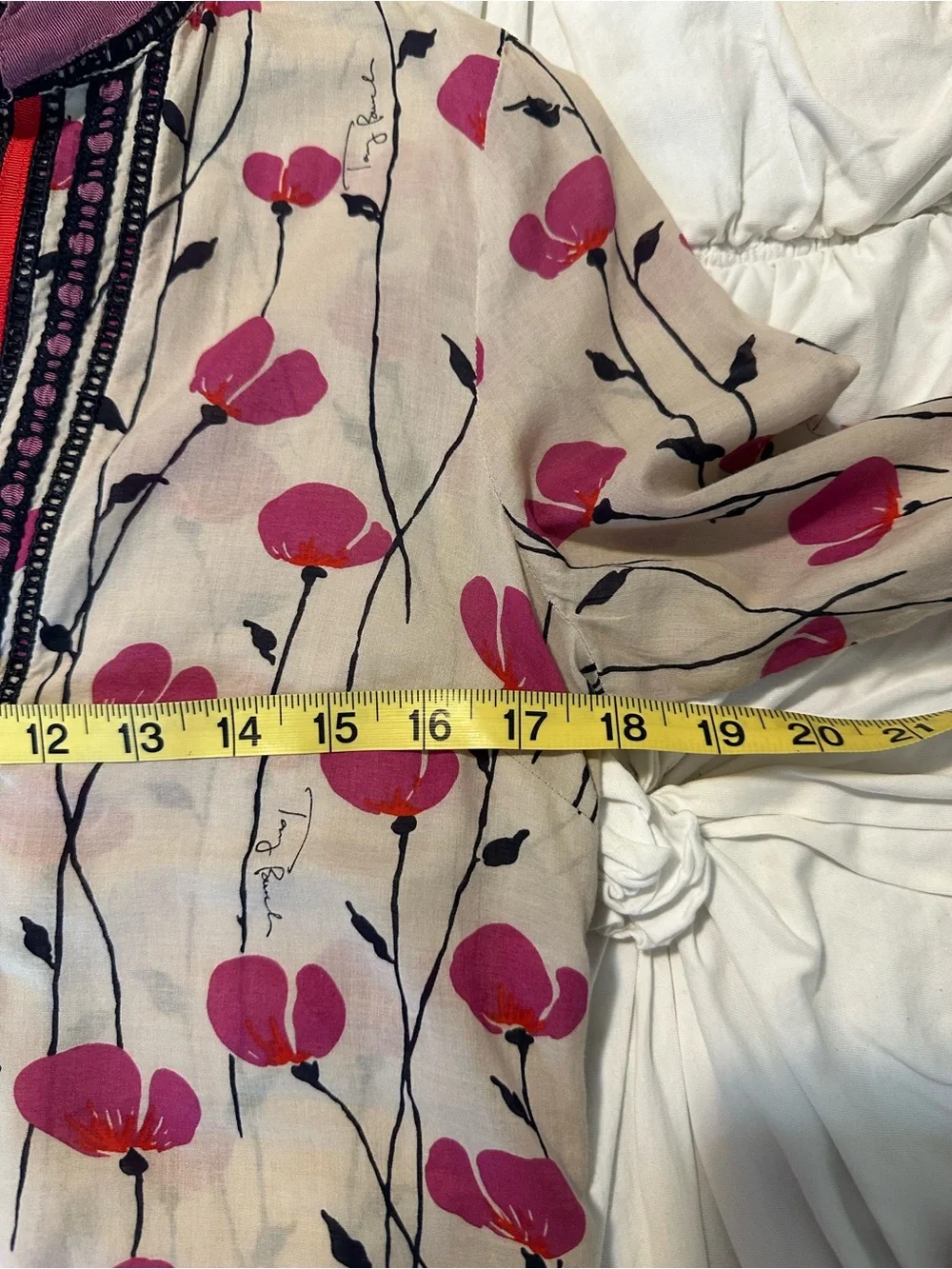 Tory Burch Pink Floral Embroidered V-Neck Tunic